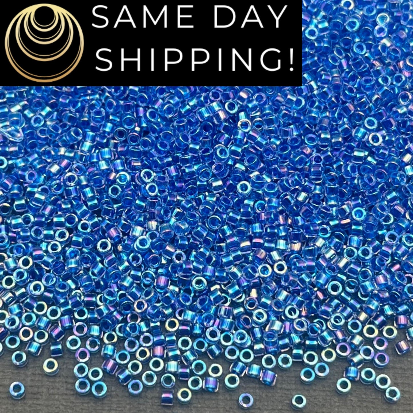 DB077 (1 gram-20 grams) Miyuki Size 11/0 Delica Beads Blue Lined Crystal AB-Free Container! Same Day Shipping!