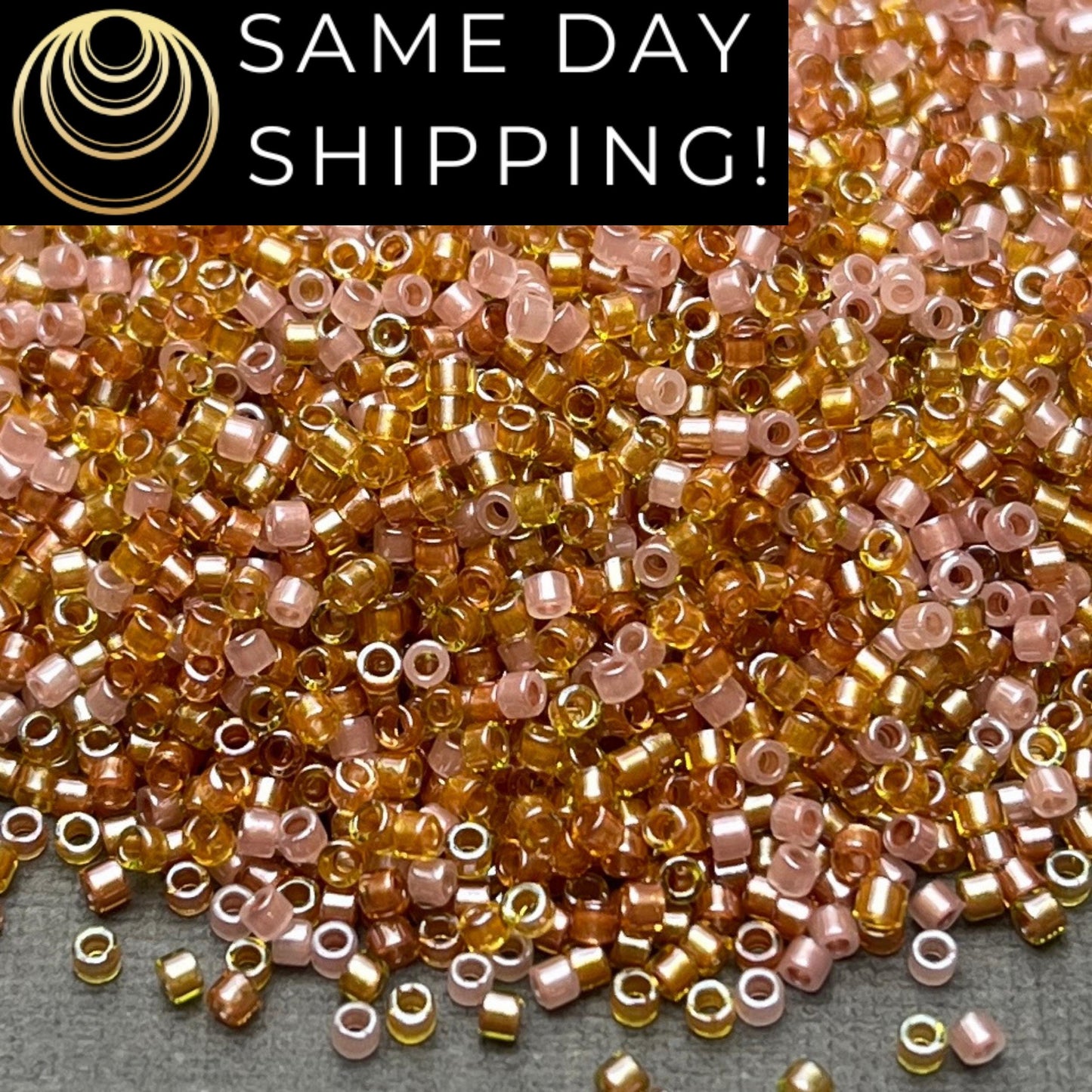 DB987 (1 gram-20 grams) Miyuki Size 11/0 Delica Beads-Free Container! Same Day Shipping! Pink Gold Mix