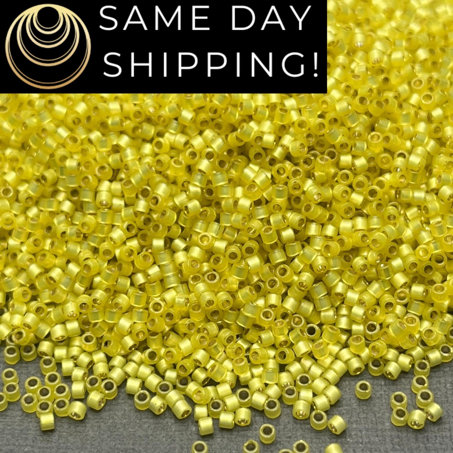 DB2187 (1 gram-20 grams) Miyuki Size 11/0 Delica Beads Duracoat Semi Frosted Silver Lined Dyed Citron-Free Container! Same Day Shipping!