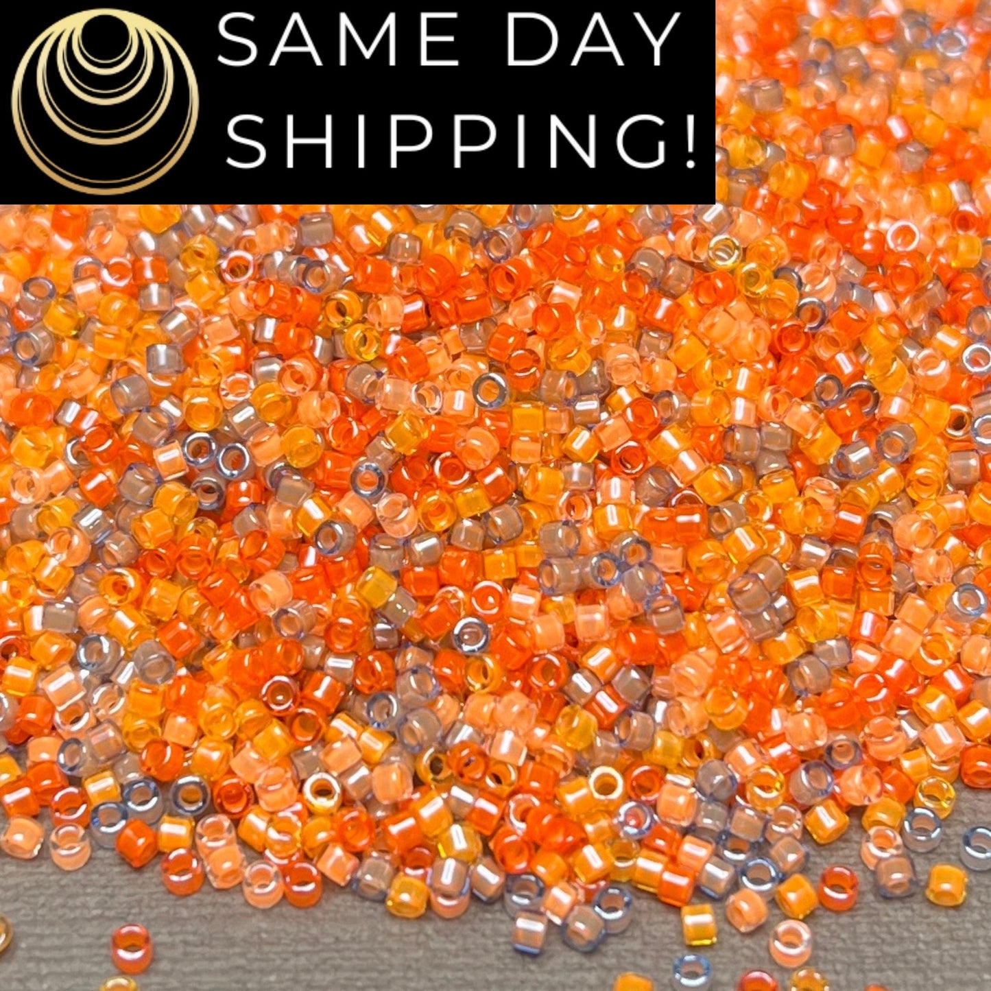DB2062 (1 gram-20 grams) Miyuki Size 11/0 Delica Beads Luminous Orange Mix-Free Container! Same Day Shipping!