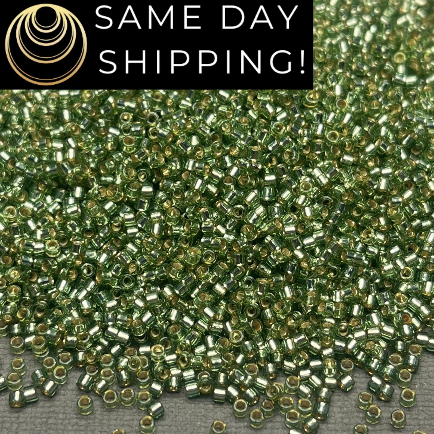 DB2163 (1 gram-20 grams) Miyuki Size 11/0 Delica Beads Duracoat Silver Lined Dyed Olive Green-Free Container! Same Day Shipping!