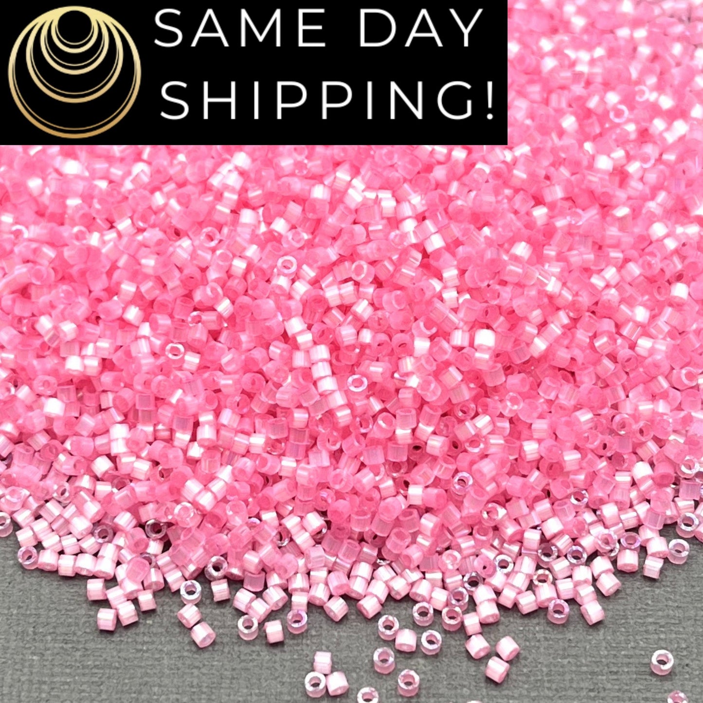 DB1875 (1 Gram -20 Grams) Miyuki Size 11/0 Delica Beads Silk Inside Dyed Lt Carnation AB-Free Container! Same Day Shipping!