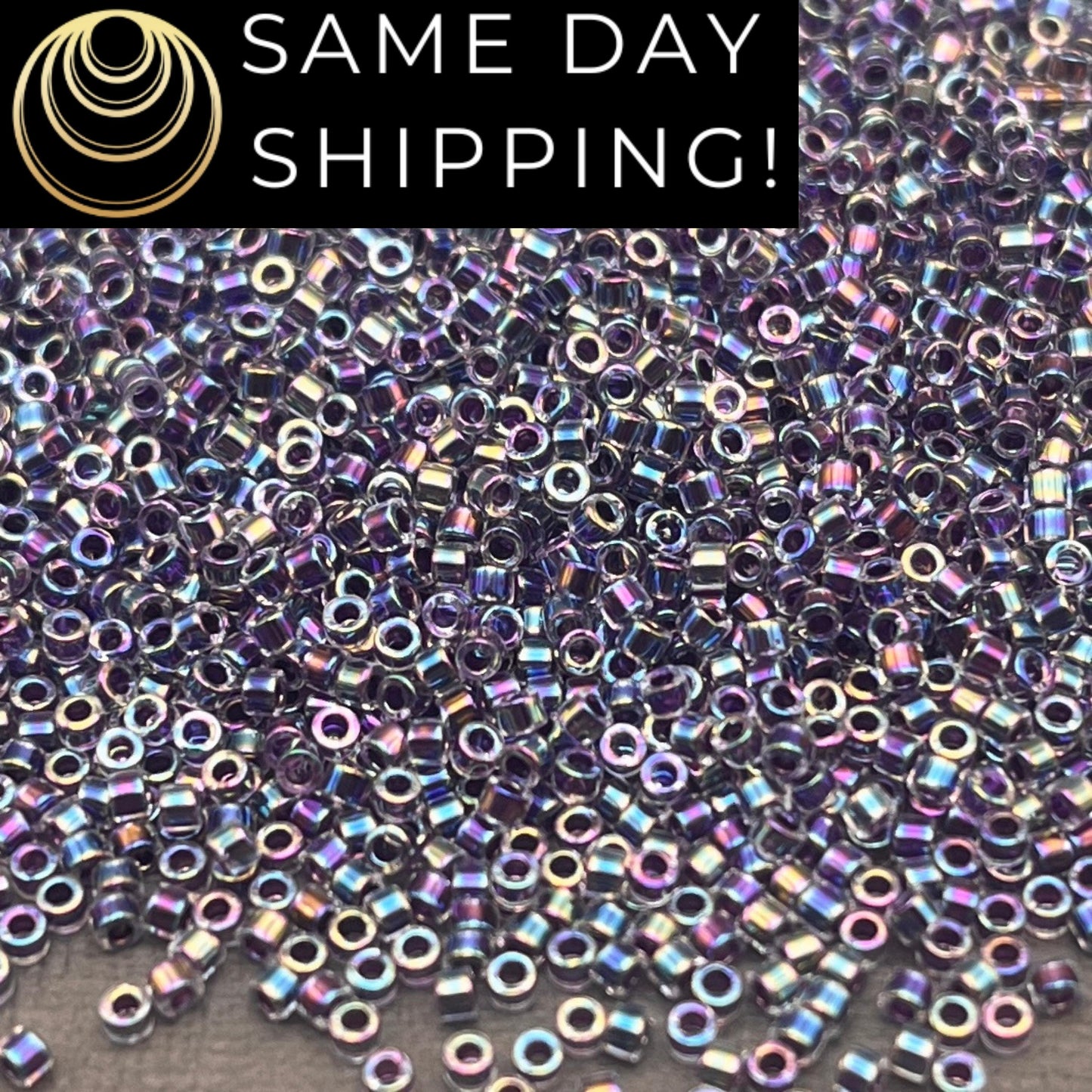 DB059 (1 gram-20 grams) Miyuki Size 11/0 Delica Beads Amethyst Lined Crystal AB-Free Container! Same Day Shipping!