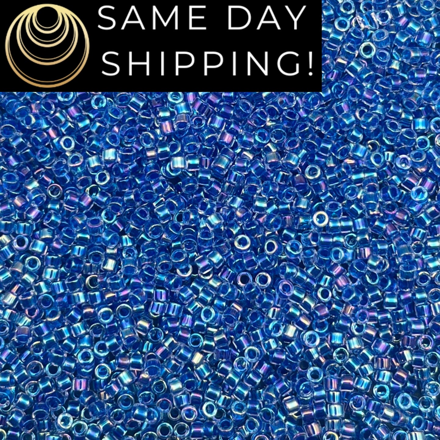 DB077 (1 gram-20 grams) Miyuki Size 11/0 Delica Beads Blue Lined Crystal AB-Free Container! Same Day Shipping!
