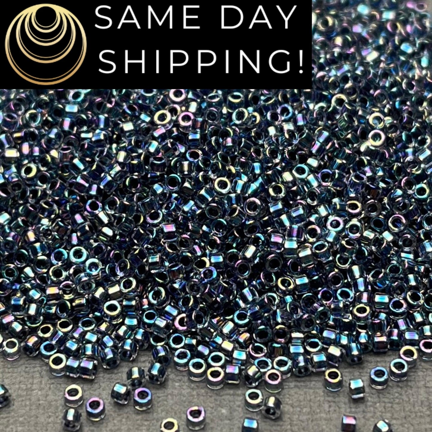 DB086 (1 gram-20 grams) Miyuki Size 11/0 Delica Beads Noir Lined Crystal AB-Free Container! Same Day Shipping!