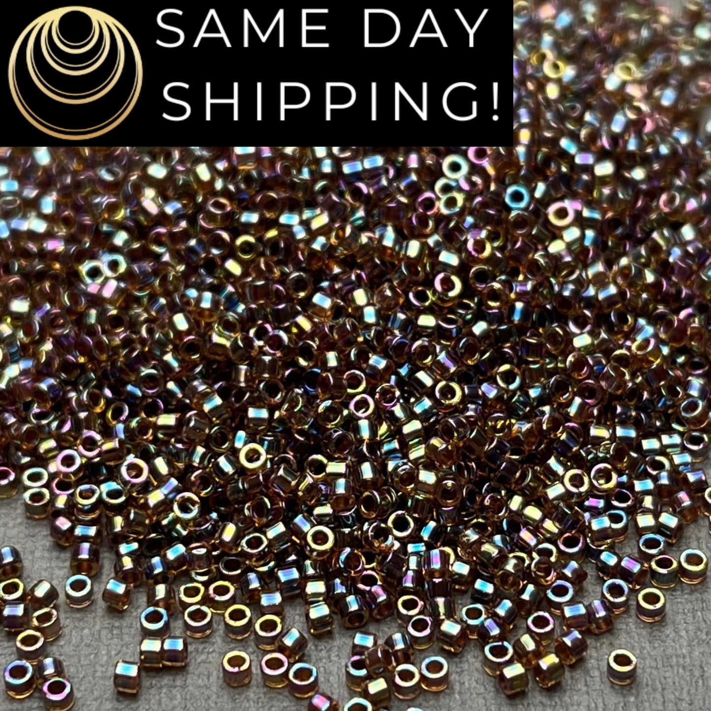 DB087 (1 gram-20 grams) Miyuki Size 11/0 Delica Beads Root Beer Lined Light Topaz AB-Free Container! Same Day Shipping!