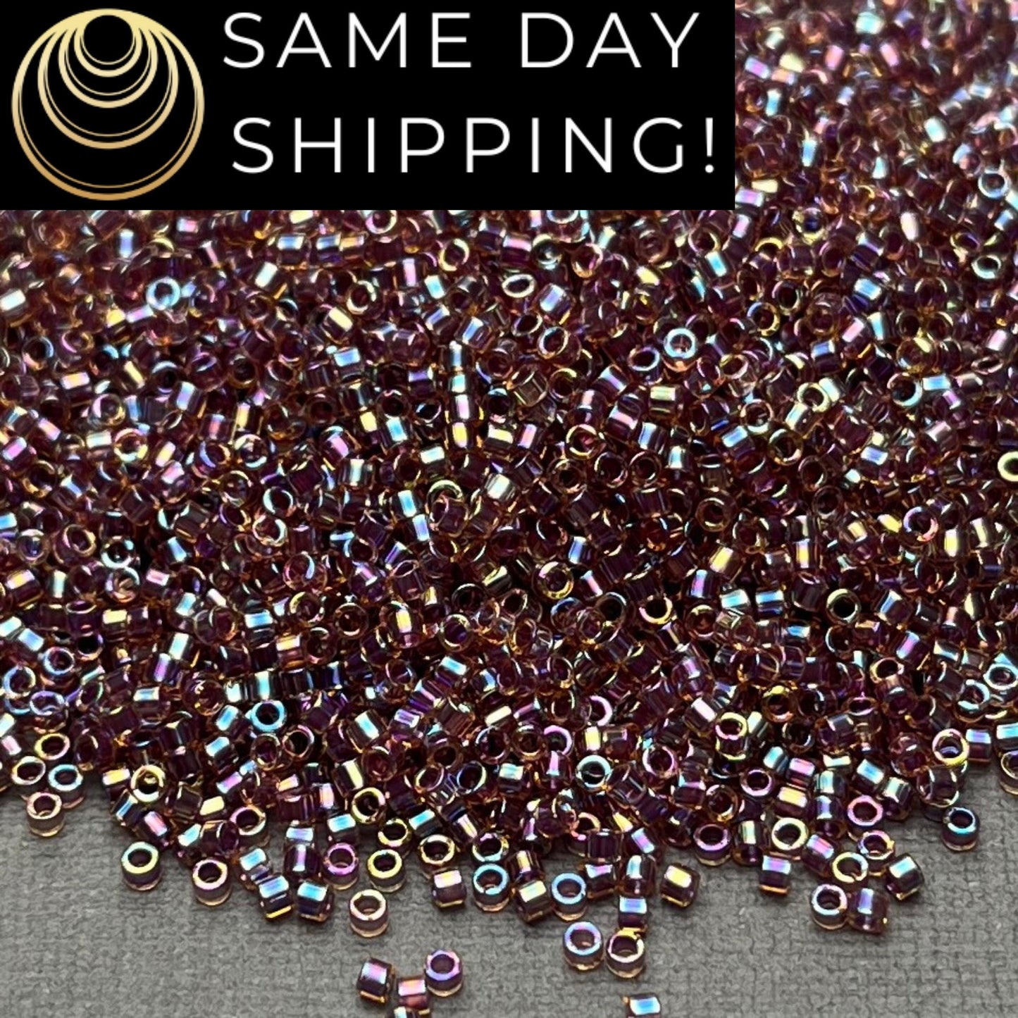 DB091 (1 gram-20 grams) Miyuki Size 11/0 Delica Beads Cranberry Lined Light Topaz AB-Free Container! Same Day Shipping!