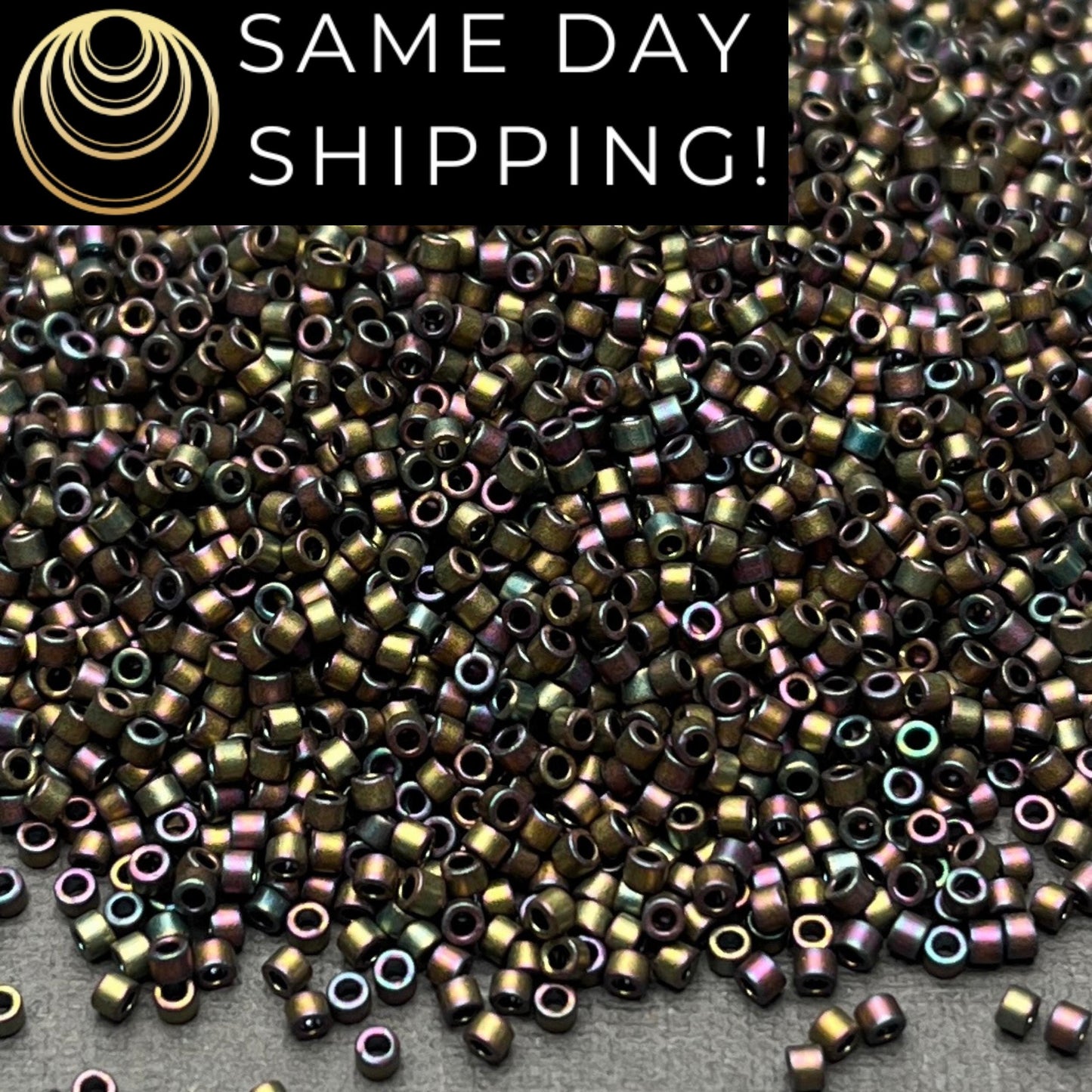 DB1055 (1 gram-20 grams) Miyuki Size 11/0 Delica Beads Metallic Gray Dusk Gold Iris-Free Container! Same Day Shipping!