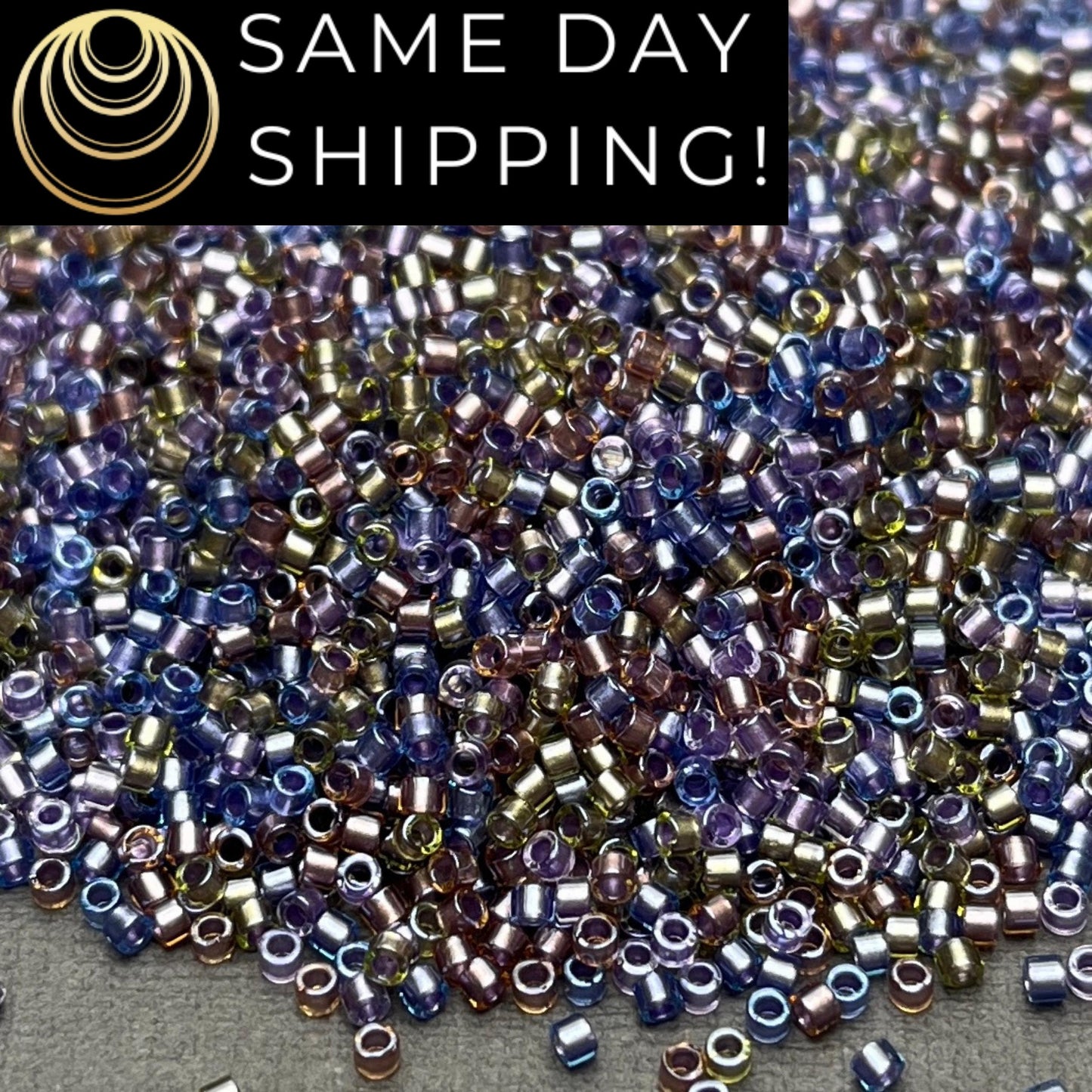 DB986 (1 gram-20 grams) Miyuki Size 11/0 Delica Beads Sparkling Lined Majestic Mix-Free Container! Same Day Shipping! Purple Blue Gold