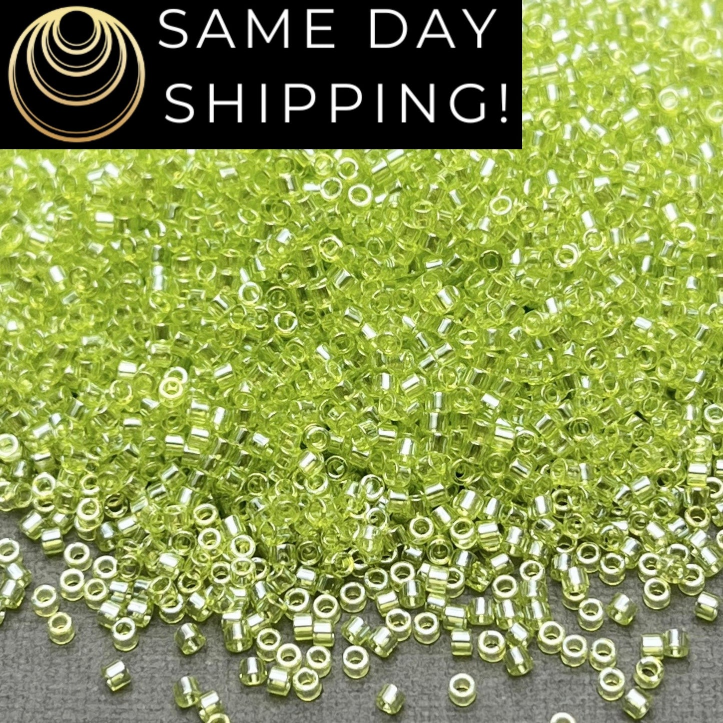 DB1888 (1 gram-20 grams) Miyuki Size 11/0 Delica Beads Transparent Chartreuse Luster-Free Container! Same Day Shipping!