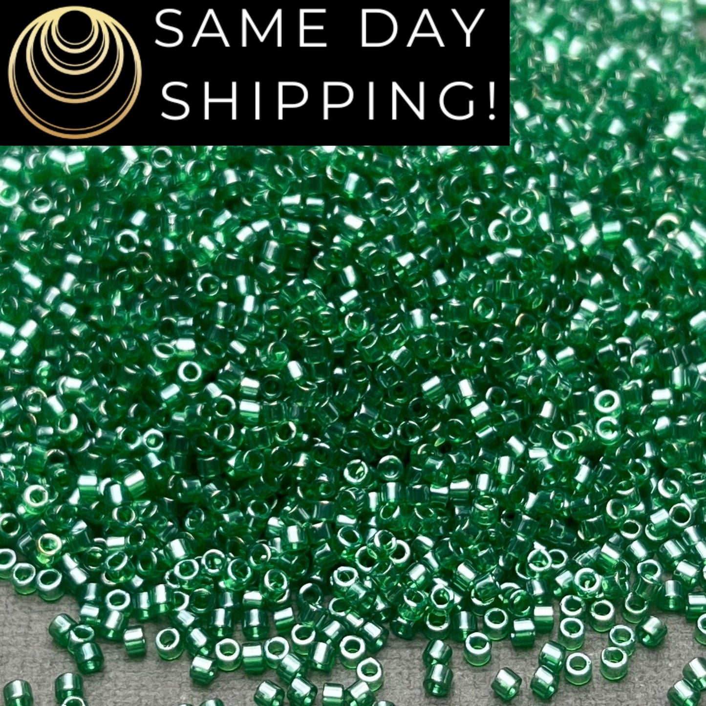 DB1889 (1 gram-20 grams) Miyuki Size 11/0 Delica Beads Transparent Green Luster-Free Container! Same Day Shipping!