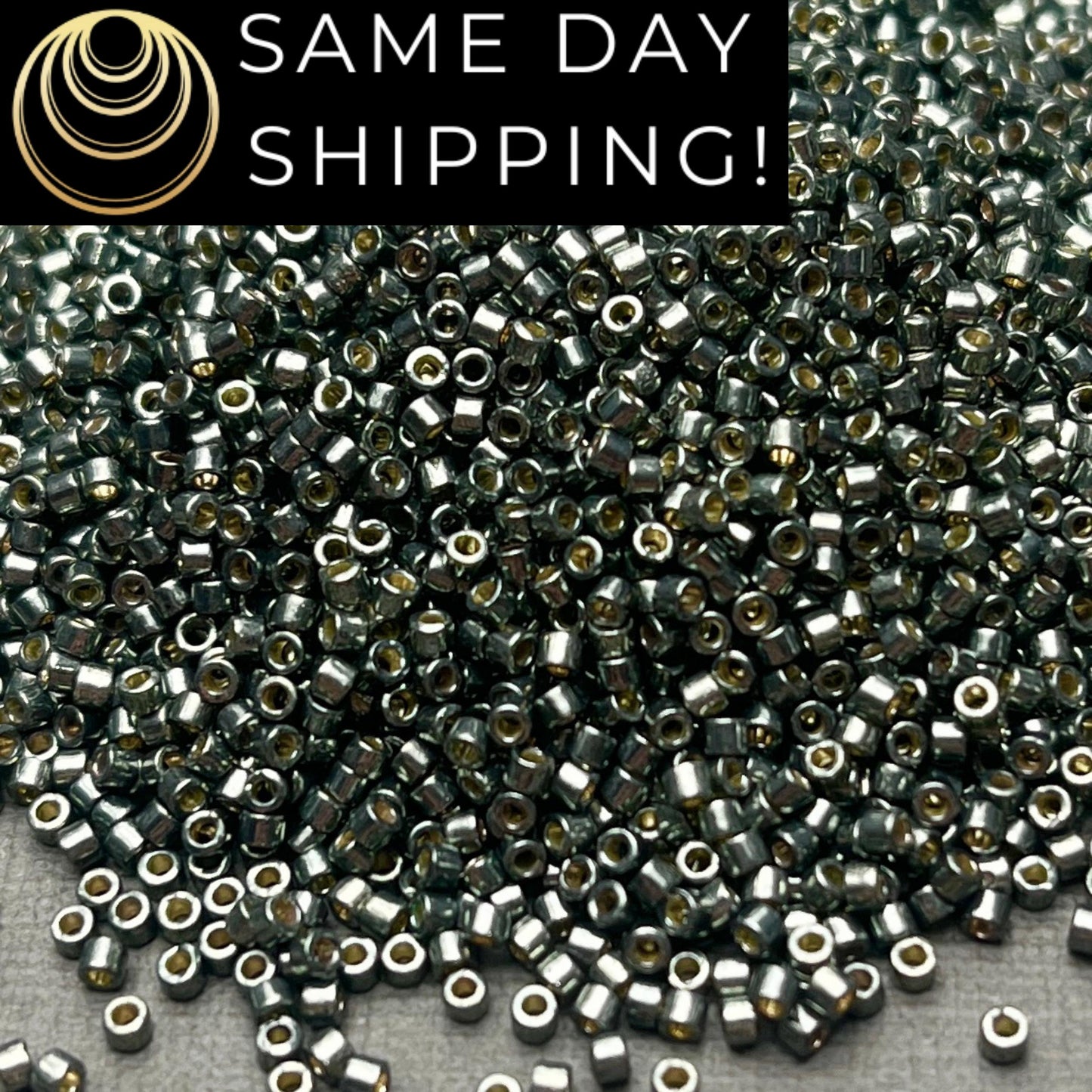 DB2512 (1 gram-20 grams) Miyuki Size 11/0 Delica Beads Duracoat Galvanized Dark Steel Green-Free Container! Same Day Shipping!