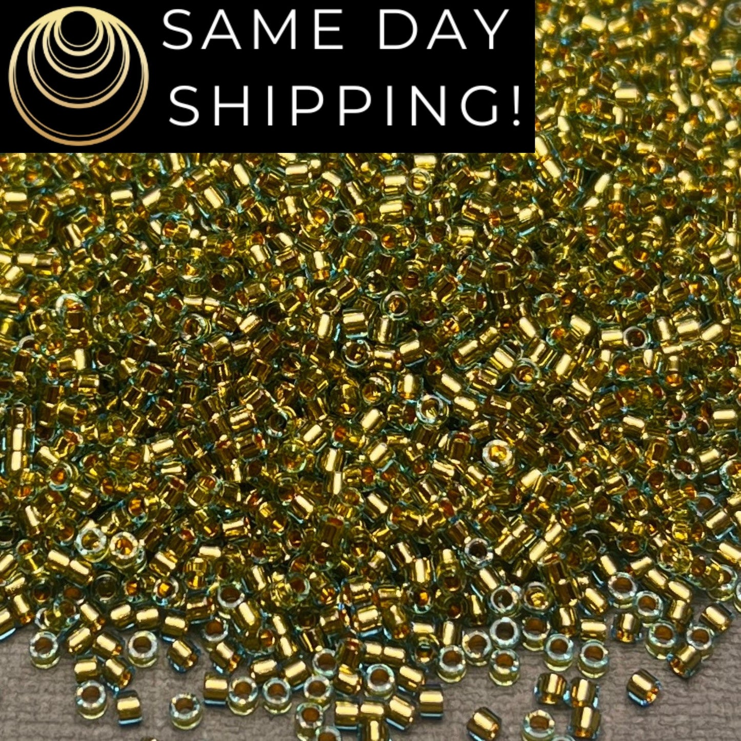 DB2522 (1 gram-20 grams) Miyuki Size 11/0 Delica Beads 24kt Gold Lined Golden Olive-Free Container! Same Day Shipping!