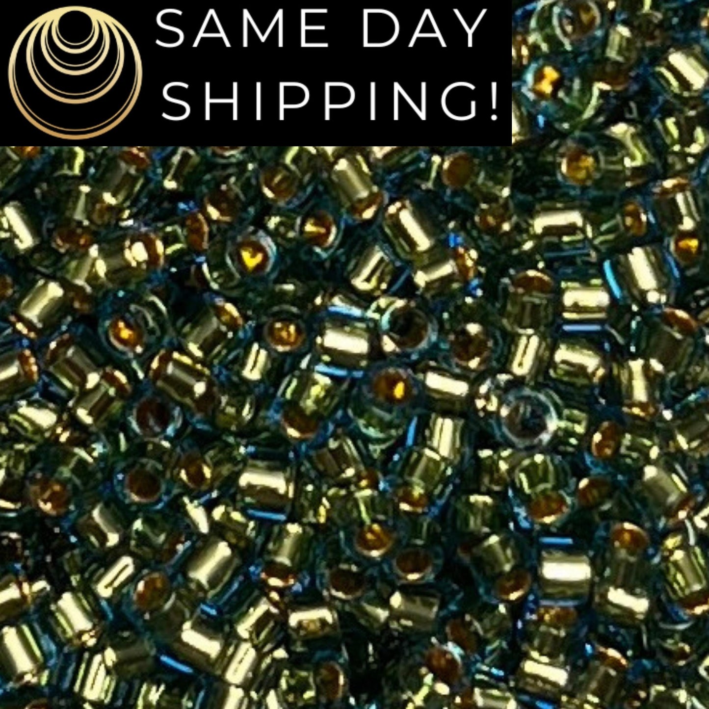 DB2523 (1 gram-20 grams) Miyuki Size 11/0 Delica Beads 24kt Gold Lined Moss Green-Free Container! Same Day Shipping!