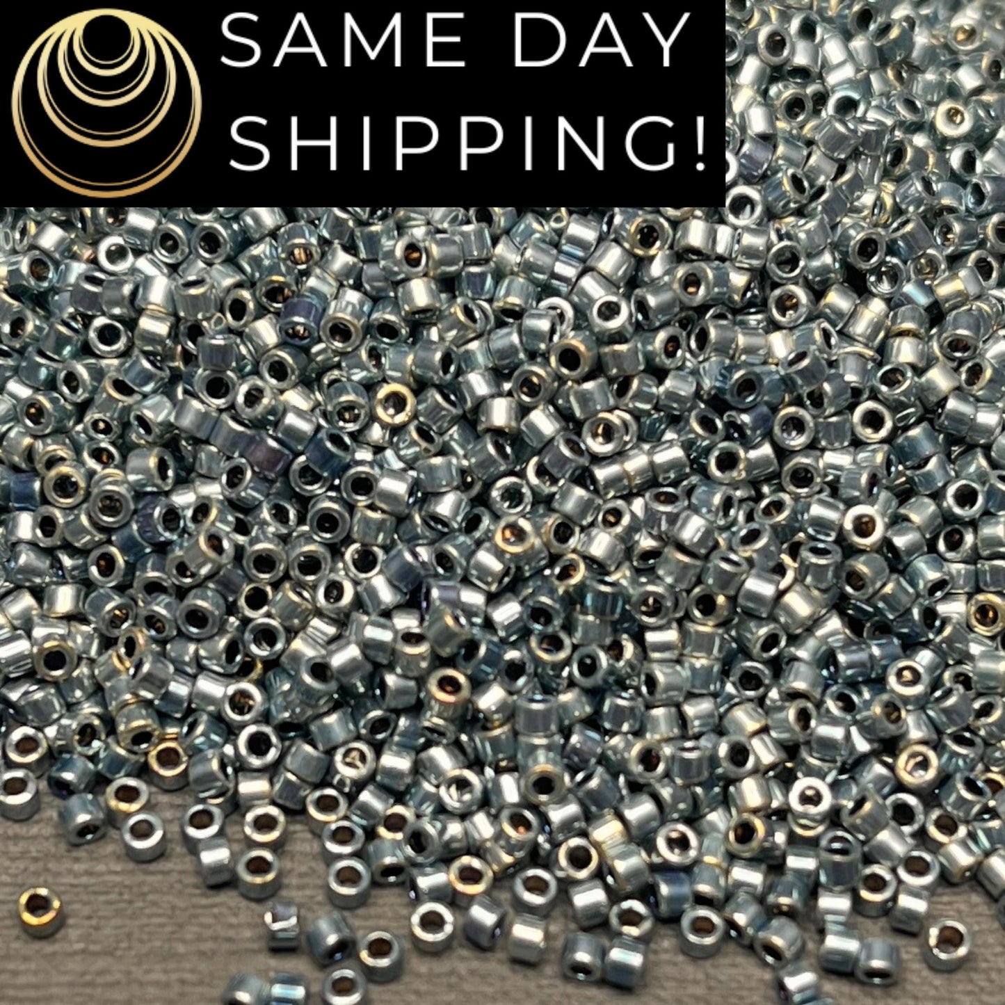 DB544 (1 gram-20 grams) Miyuki Size 11/0 Delica Beads Palladium Plated Blue Gold Iris AB-Free Container! Same Day Shipping!