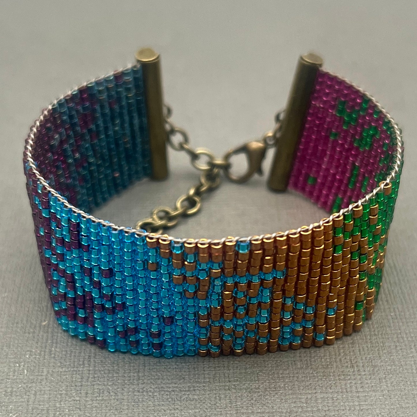 Modern Bright Metallic Woven Delica Beaded Bracelet