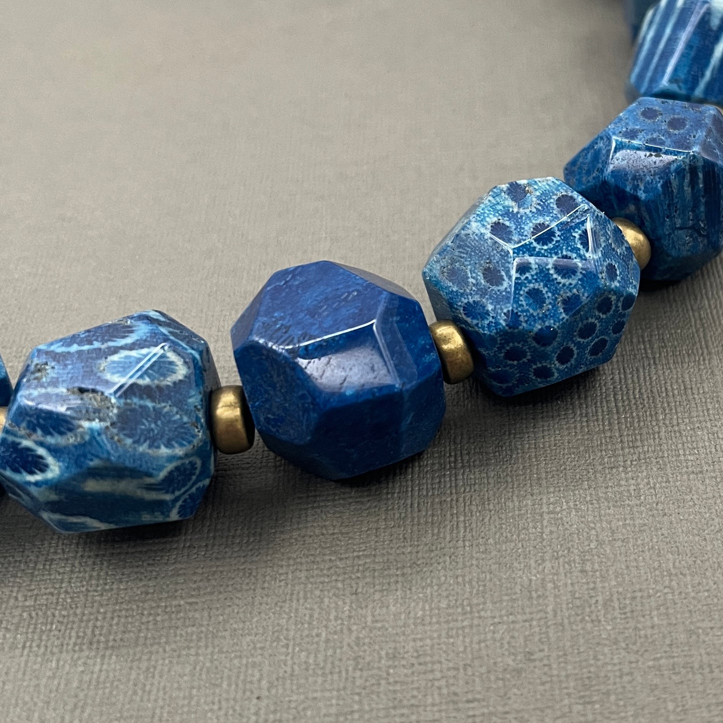 Blue Fossilized Coral Chunky Statement Necklace