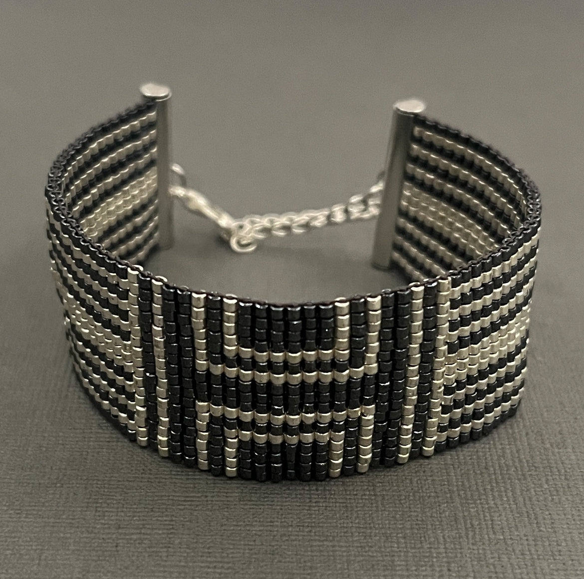 Modern Silver Geometric Native Woven Delica Beaded Bracelet