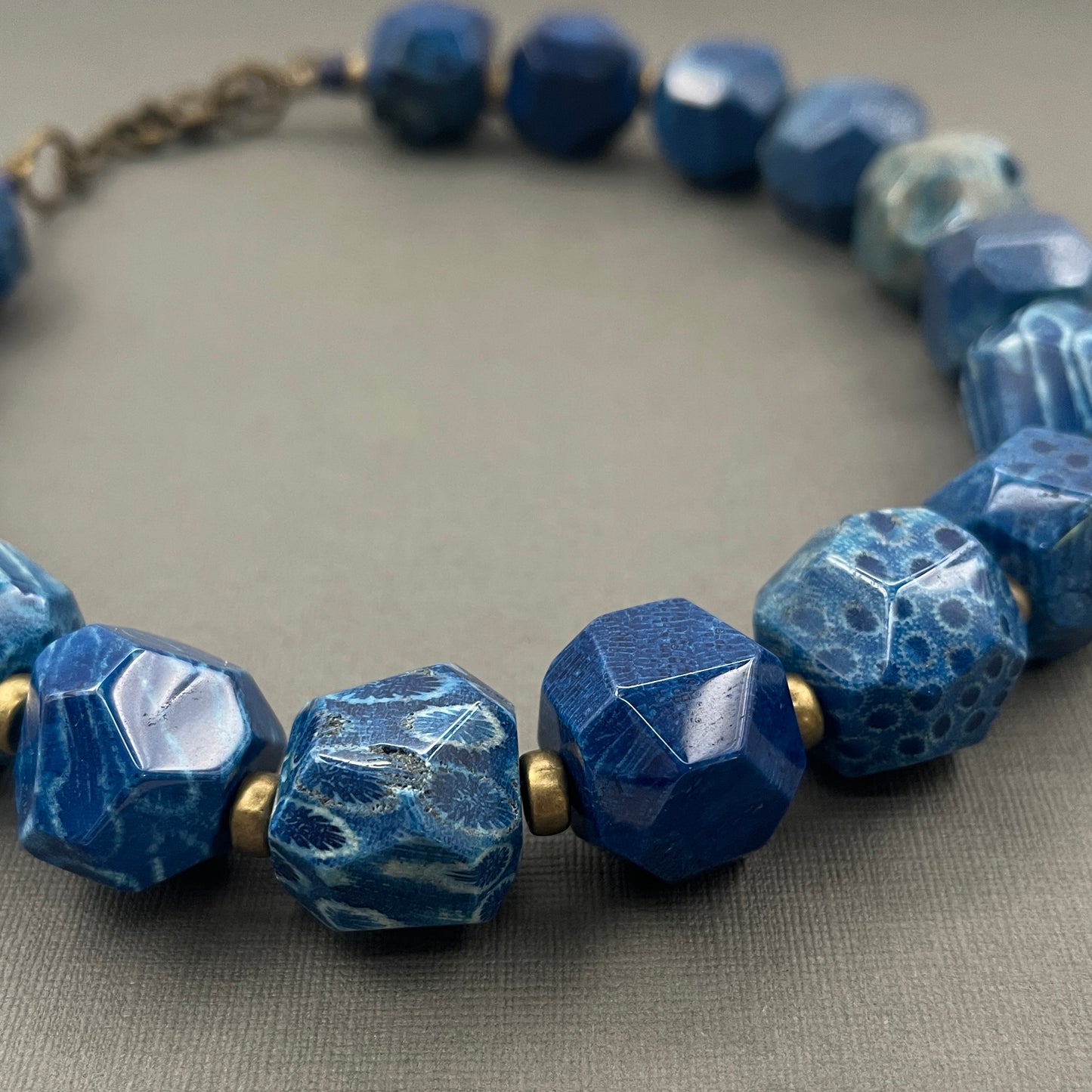 Blue Fossilized Coral Chunky Statement Necklace