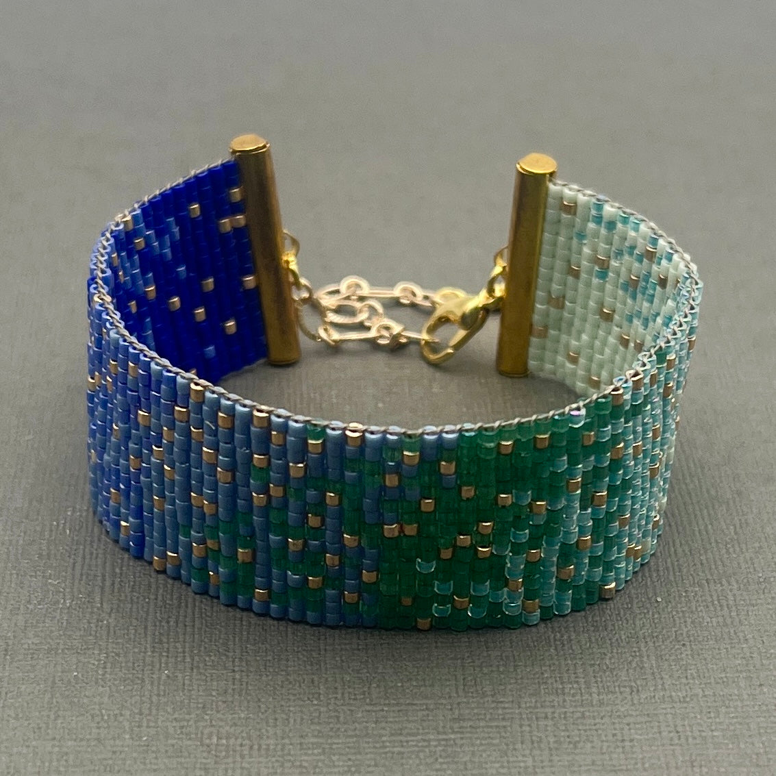 Blue and Green Woven Delica Beaded Bracelet