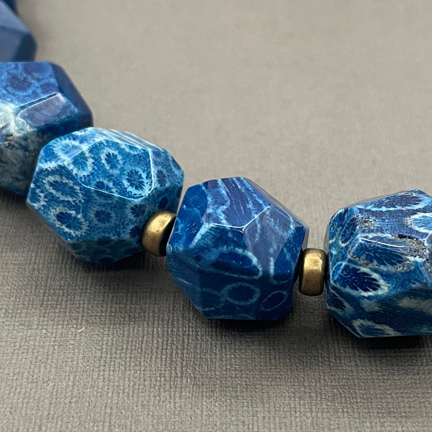 Blue Fossilized Coral Chunky Statement Necklace