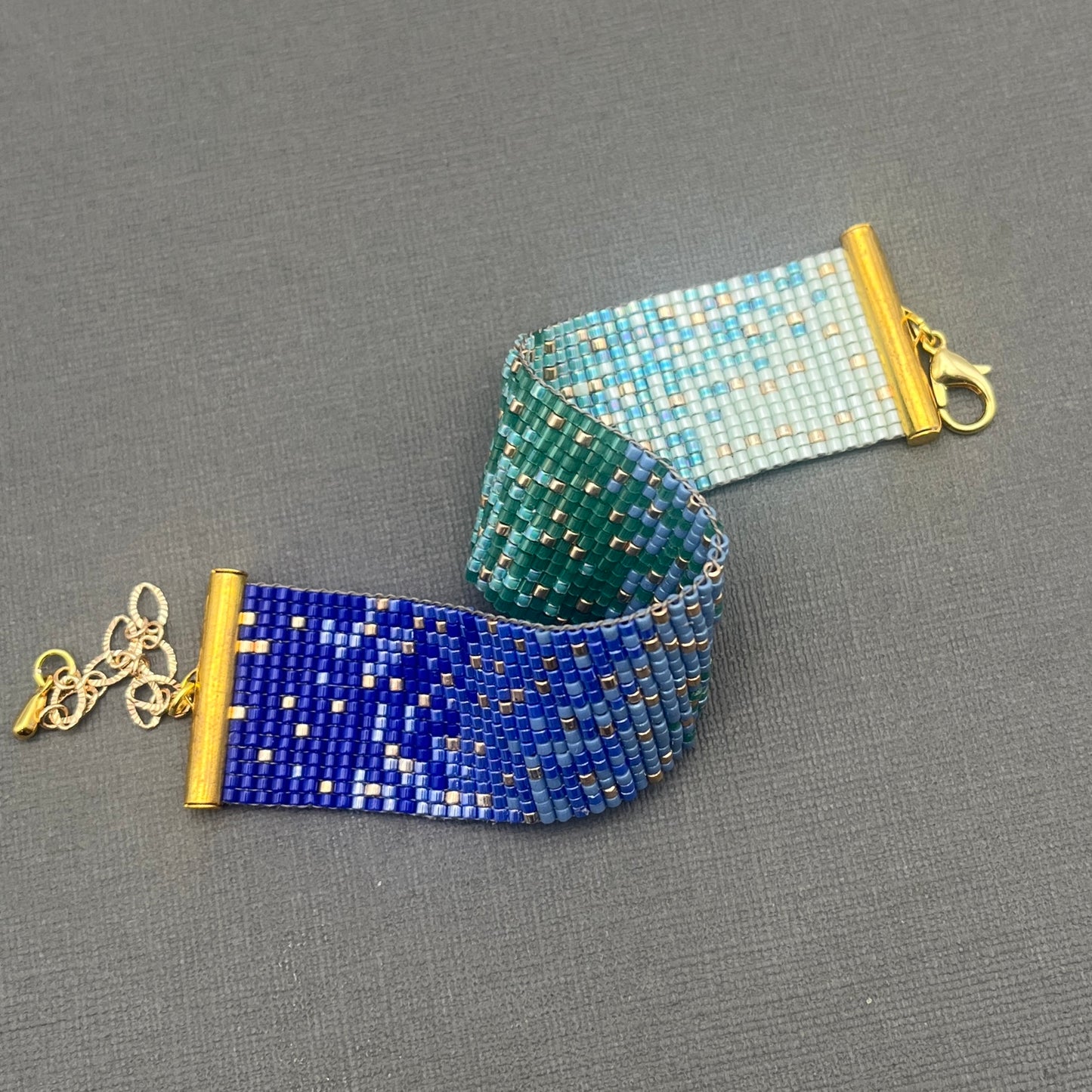 Blue and Green Woven Delica Beaded Bracelet