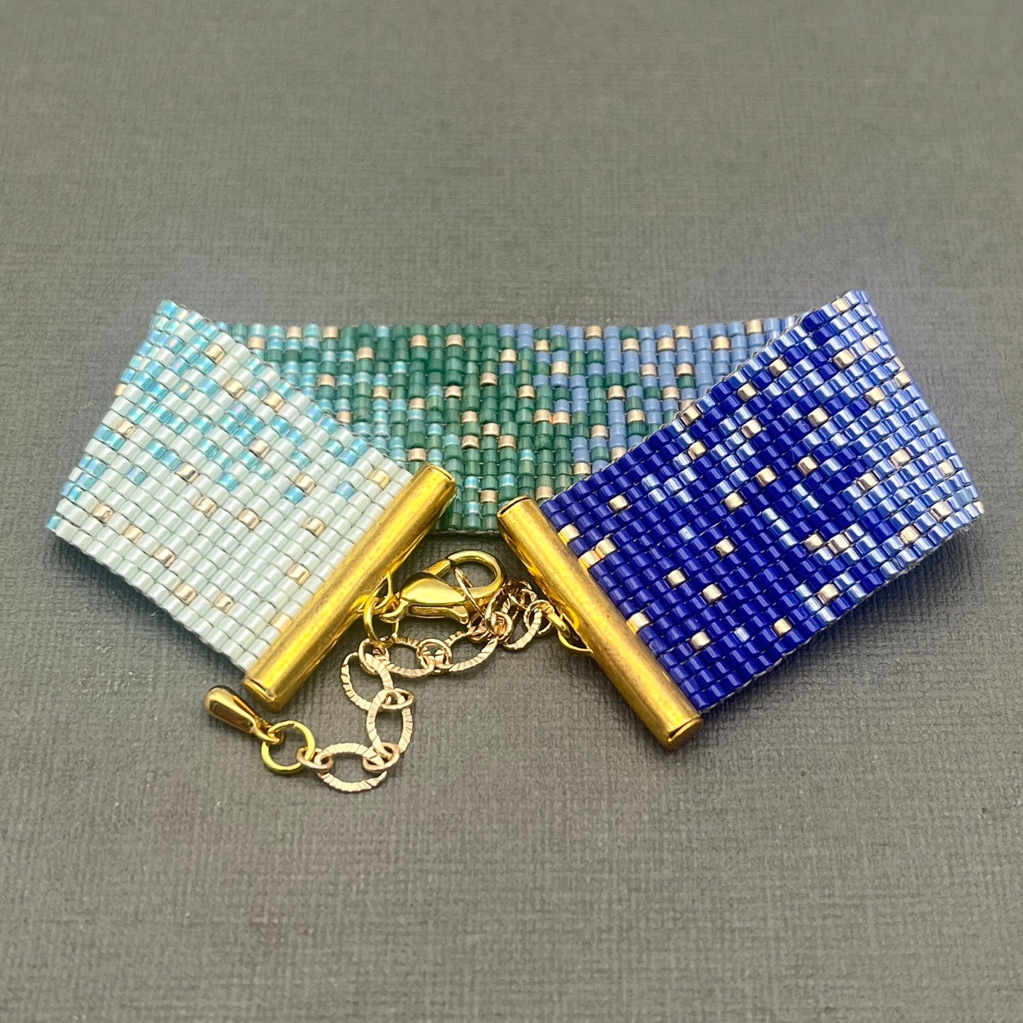 Blue and Green Woven Delica Beaded Bracelet
