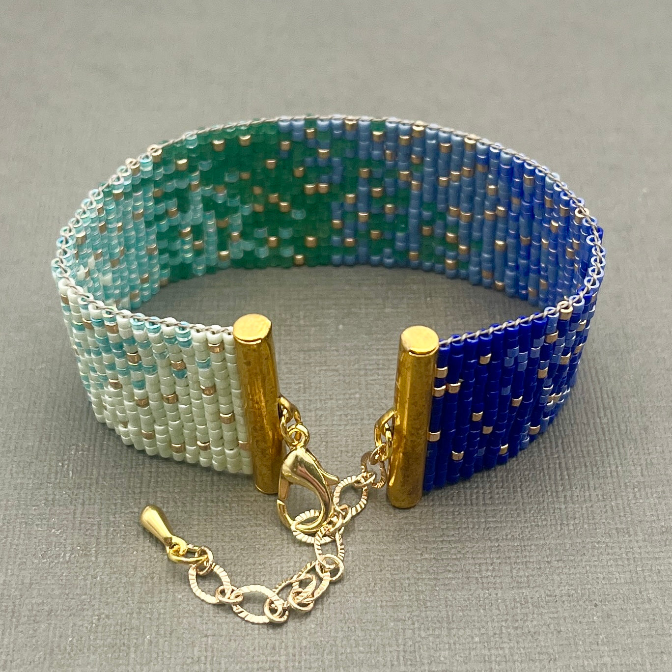Blue and Green Woven Delica Beaded Bracelet