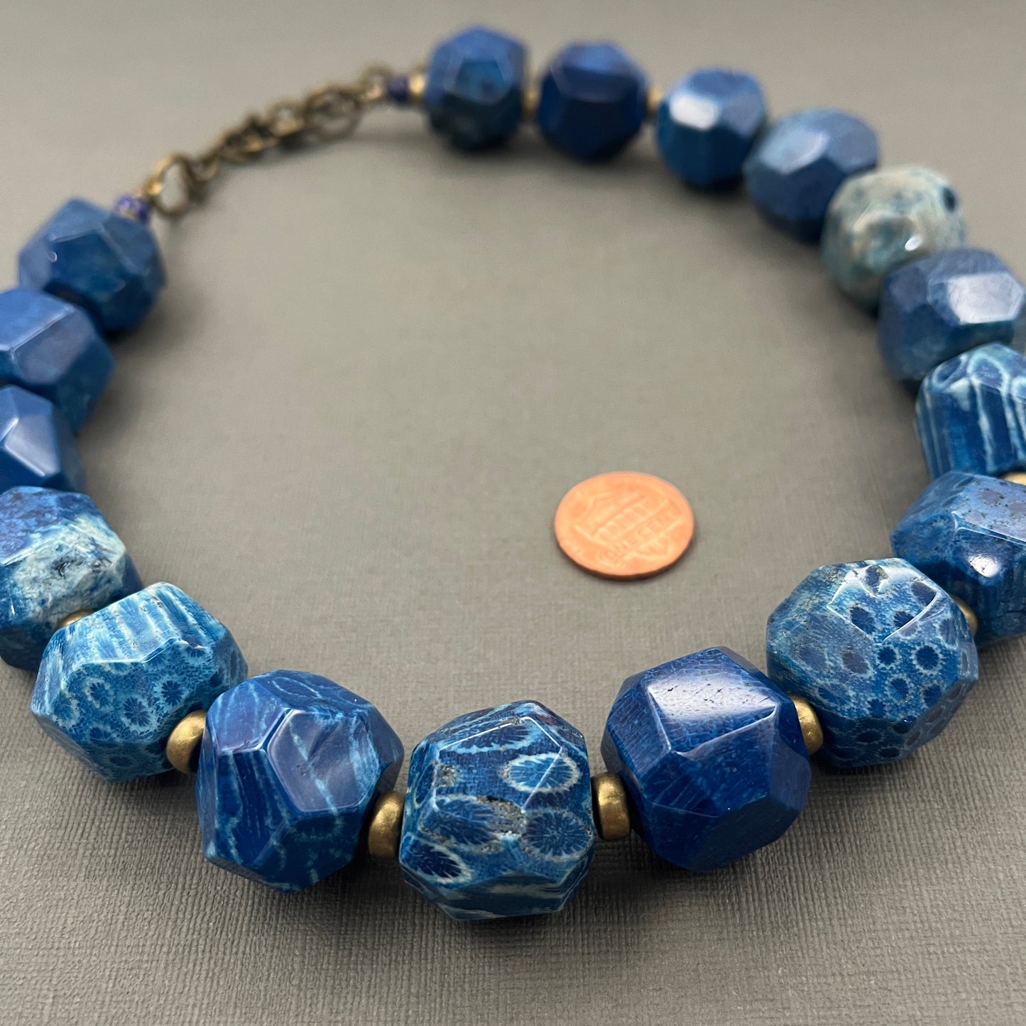 Blue Fossilized Coral Chunky Statement Necklace