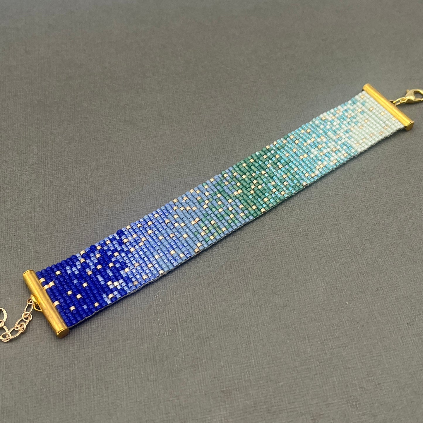 Blue and Green Woven Delica Beaded Bracelet