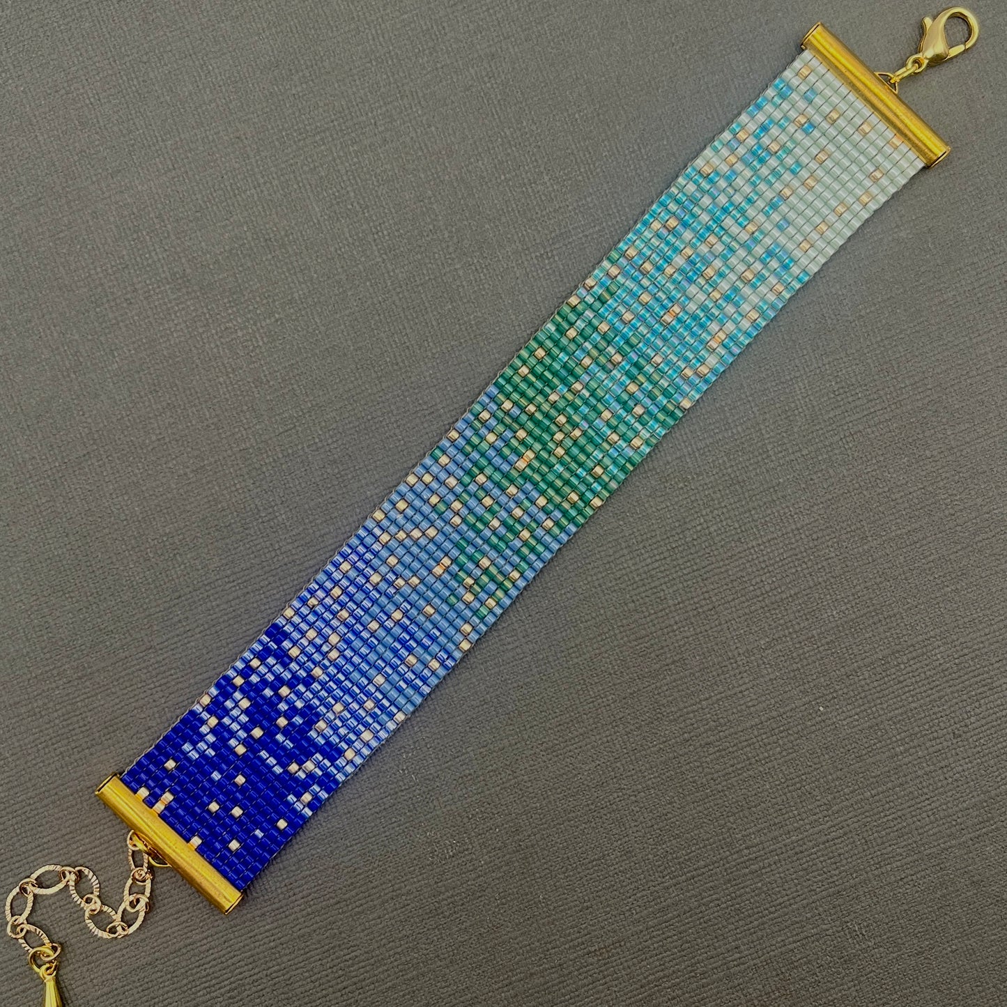 Blue and Green Woven Delica Beaded Bracelet