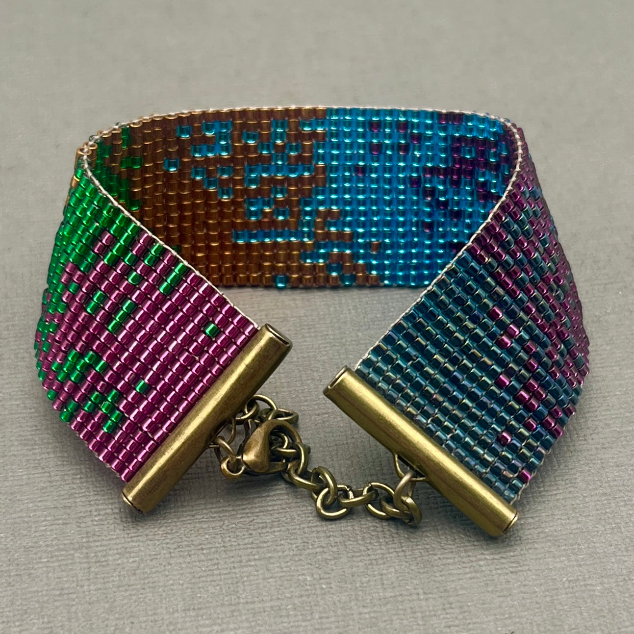 Modern Bright Metallic Woven Delica Beaded Bracelet