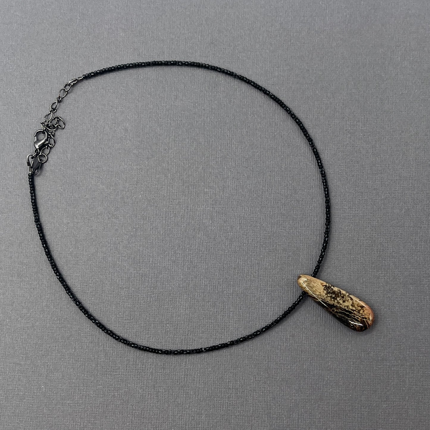 Jasper Pendant Necklace with Matte Black Seed Beads