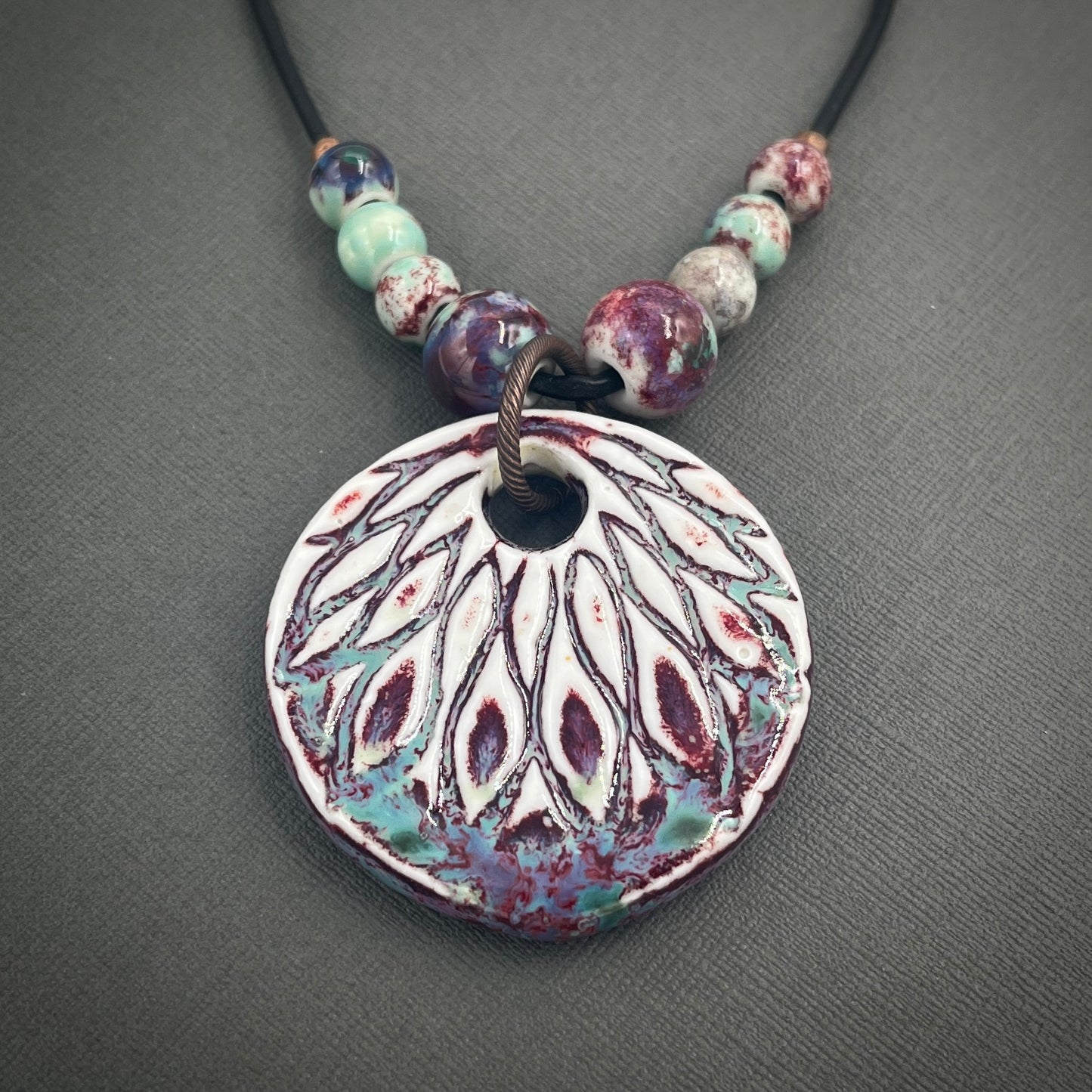 Ceramic Pendant Leather Necklace