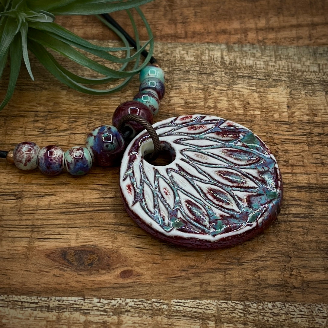 Ceramic Pendant Leather Necklace