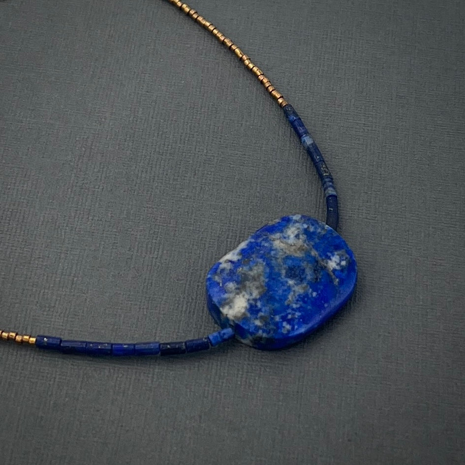Lapis Lazuli Necklace Accented with Miyuki Delica Seed Beads