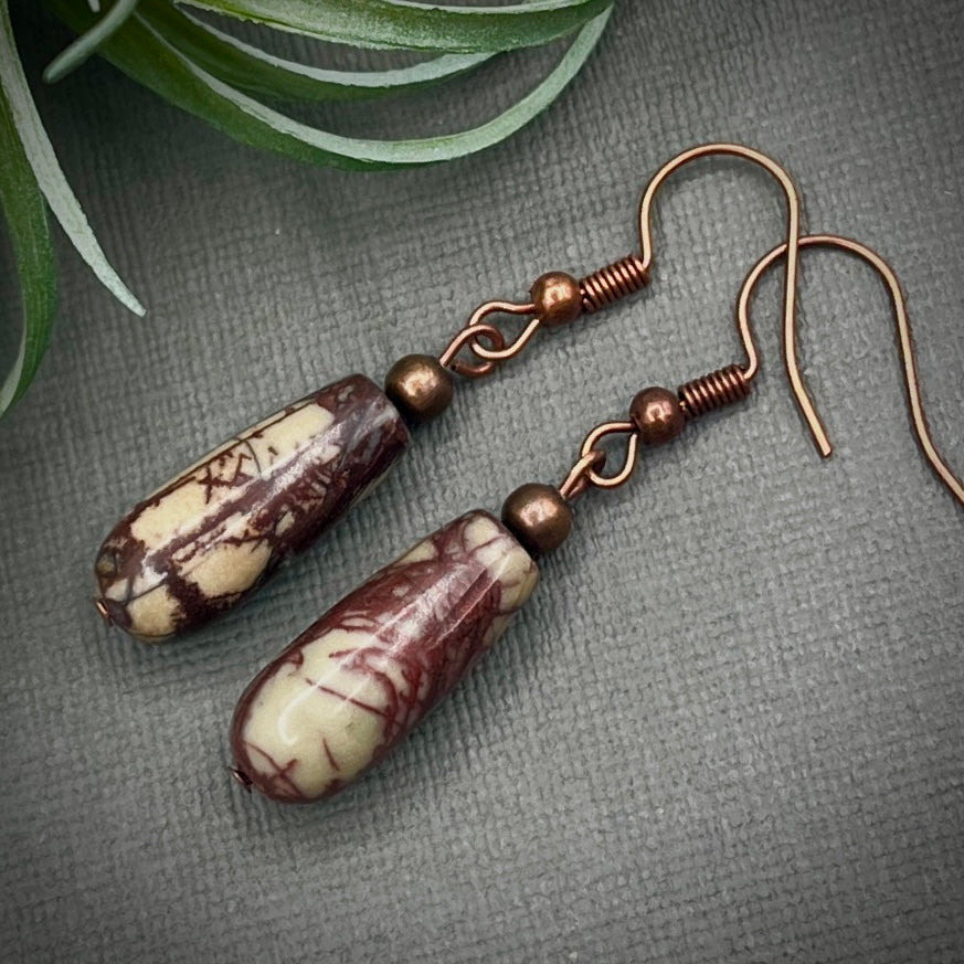 Copper Natural Genuine Picasso Jasper/Red Creek Jasper Drop Earrings