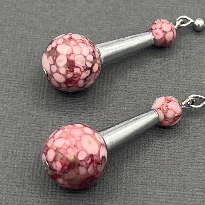 Space Age Maifanite/Fossilized Coral Dangle Earrings