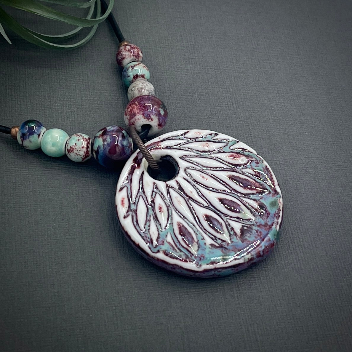 Ceramic Pendant Leather Necklace
