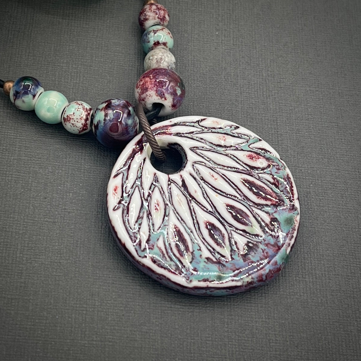 Ceramic Pendant Leather Necklace