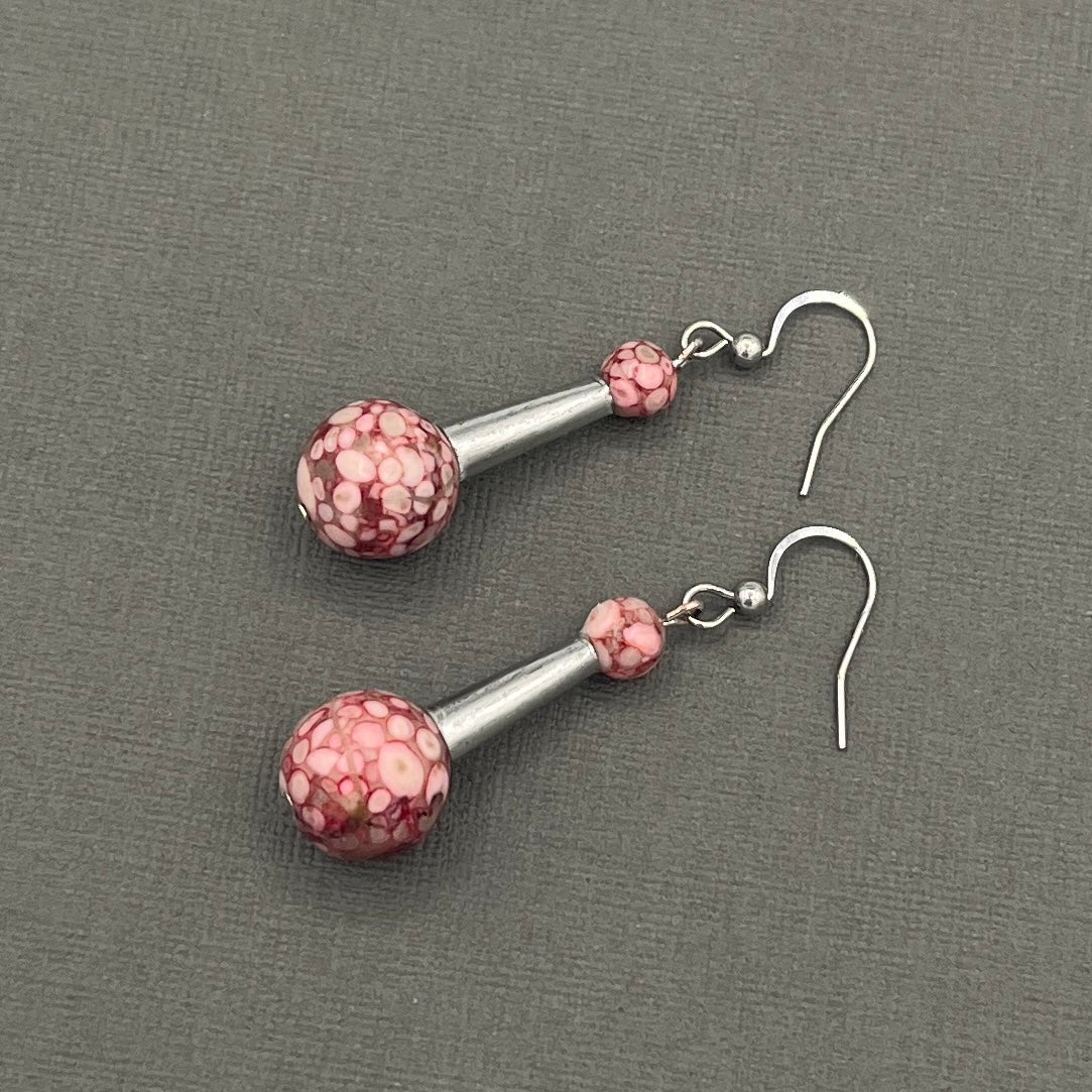 Space Age Maifanite/Fossilized Coral Dangle Earrings
