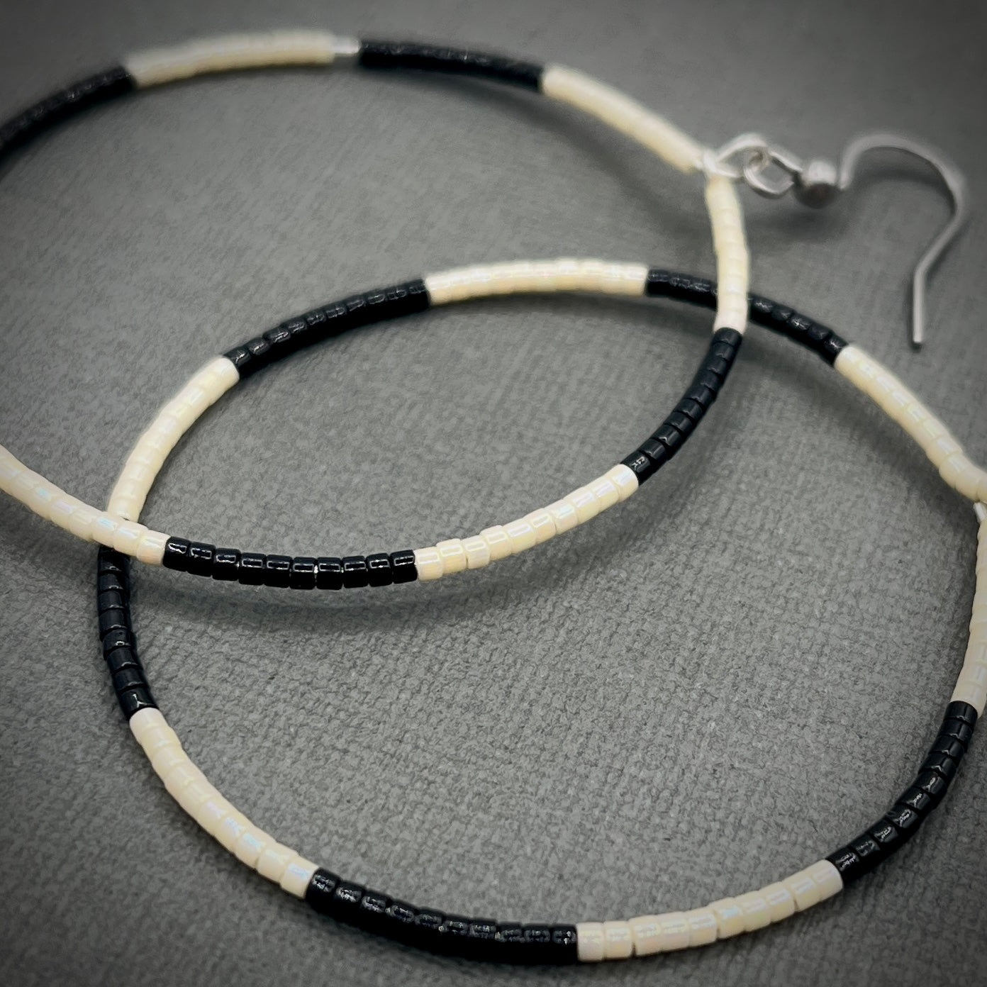Black and White Miyuki Large Hoop Earrings