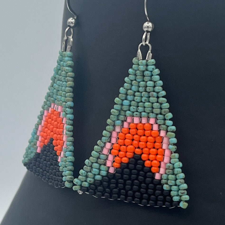 Sunrise Pyramid Hand Woven Seed Bead Drop Earrings