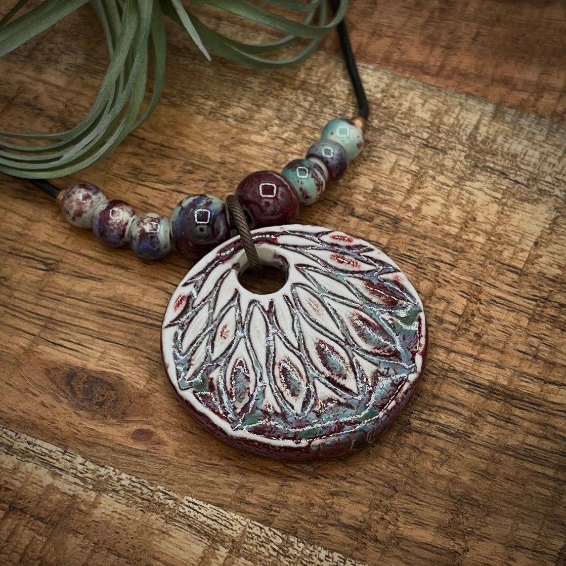 Ceramic Pendant Leather Necklace