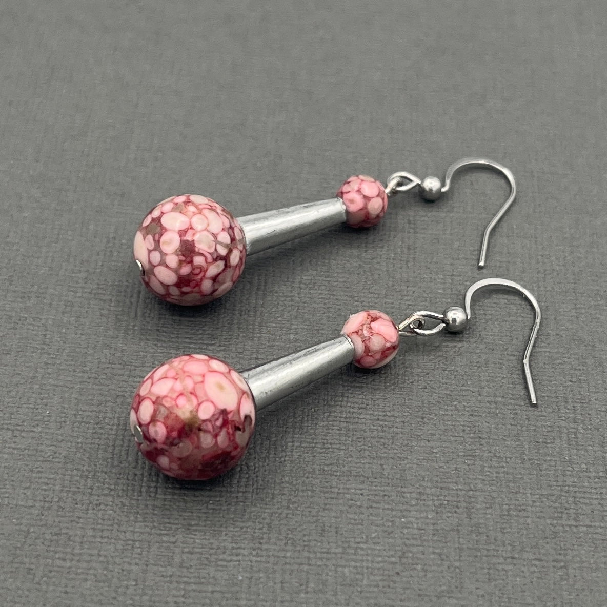 Space Age Maifanite/Fossilized Coral Dangle Earrings