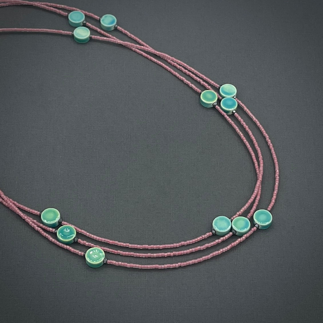 Versatile, Layerable Ceramic Green and Pink Miyuki Beaded Necklace