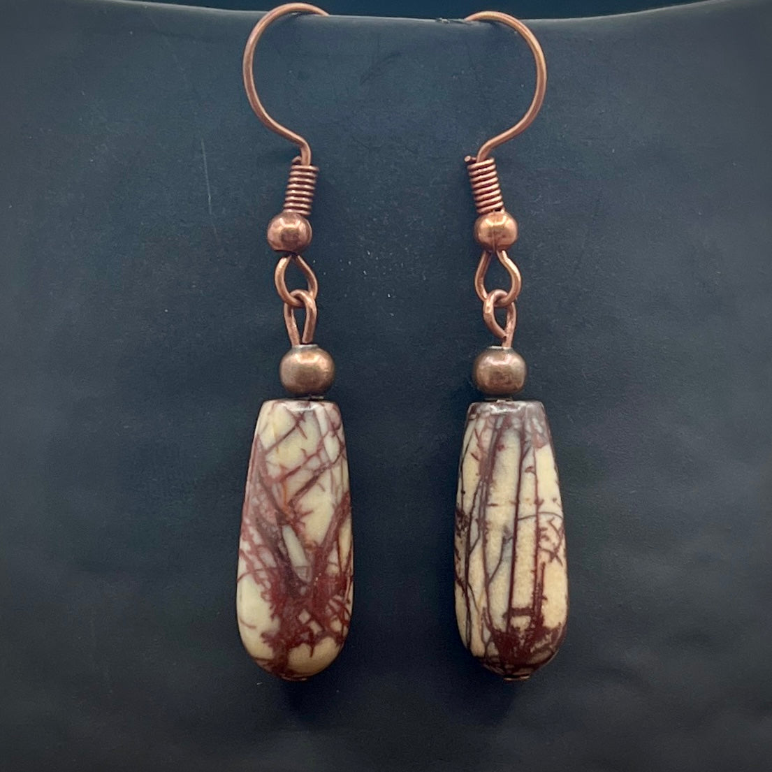 Copper Natural Genuine Picasso Jasper/Red Creek Jasper Drop Earrings