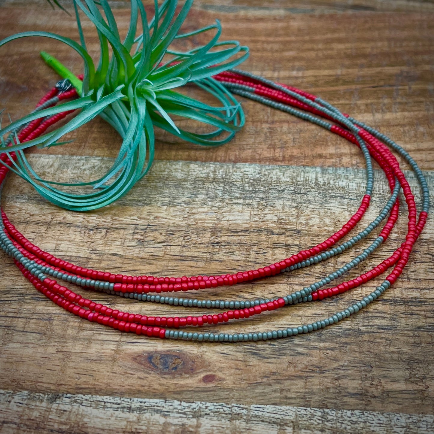 Minimal, Modern, Versatile, Layerable Red and Grey Beaded Necklace