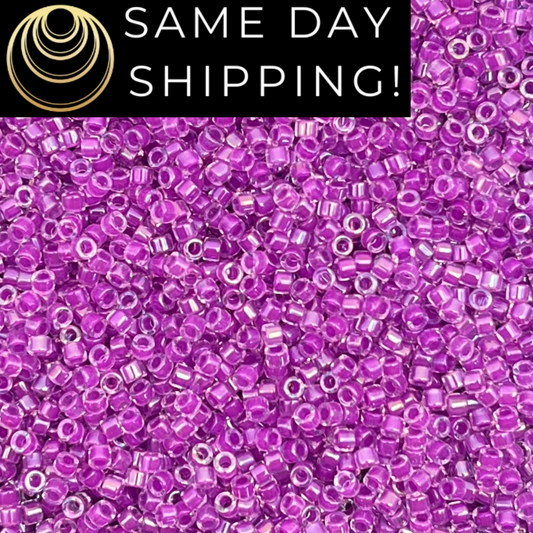 DB073 SAME DAY SHIPPING! 1-20 Grams Miyuki 11/0 Delica Beads Magenta Lined Crystal Luster Purple -Free Container!
