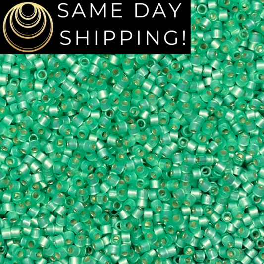 DB2188 SAME DAY SHIPPING! 1 Gram-20 Grams Spearmint Semi-Frosted, Silver-Lined Duracoat Miyuki 11/0 Delica Beads Free Container